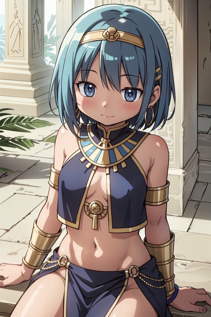 1girls ai_generated alternate_costume blue_eyes blue_hair dark-skinned_female dark_skin egyptian egyptian_clothes egyptian_female female female_focus female_only goodmorningmado human human_only mahou_shoujo_madoka_magica miki_sayaka puella_magi_madoka_magica short_hair solo solo_female solo_focus tan_skin