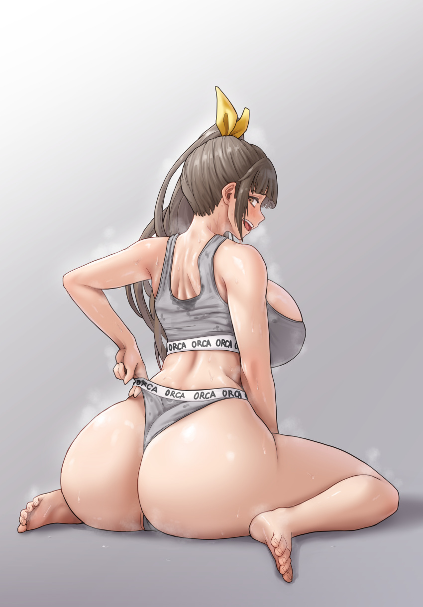 1girls ass big_ass big_breasts breasts busty curvaceous curvy curvy_body curvy_female curvy_figure dryseaweed female giant_ass hime_cut huge_ass huge_breasts last_origin ponytail sports_bra thick_thighs thighs tiequan_(last_origin) voluptuous