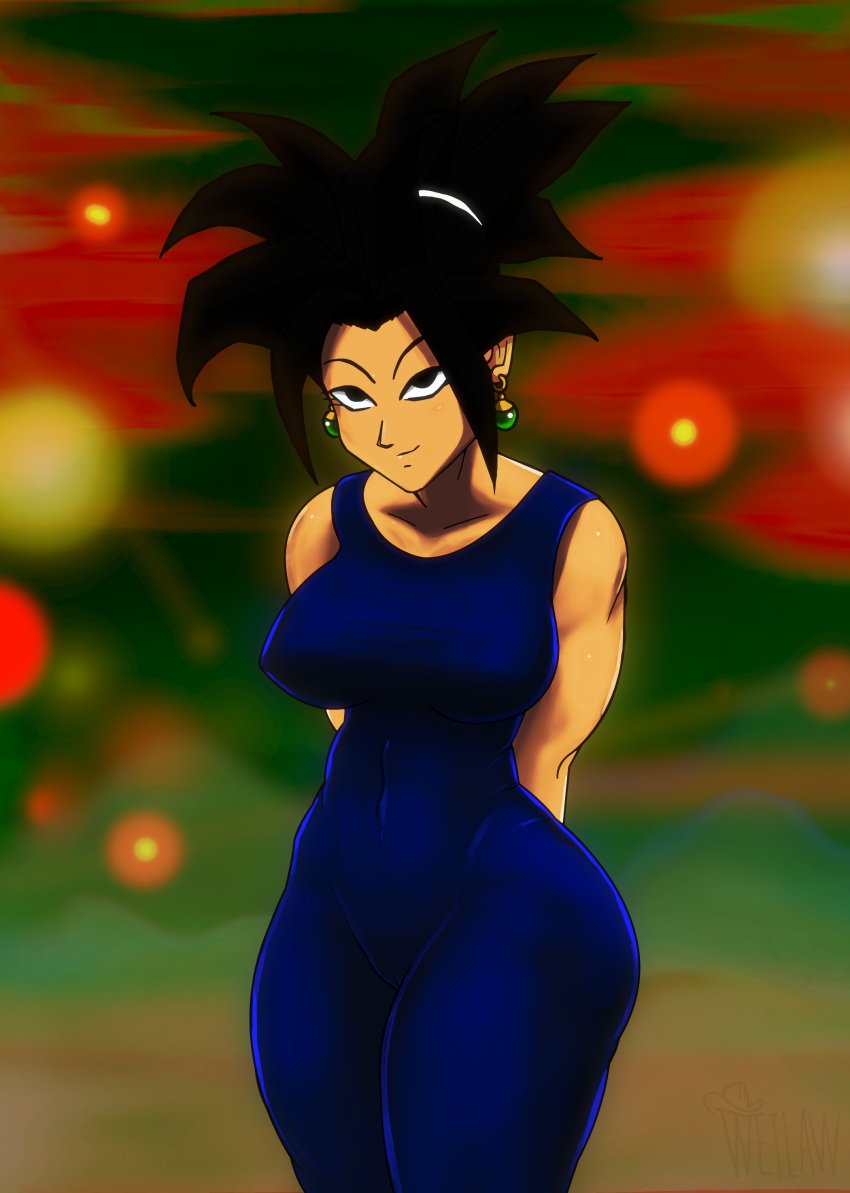 ass big_ass big_breasts blue_pants brunette cameltoe dragon_ball dragon_ball_super dragon_ball_z earrings female female_focus female_only fusion kefla large_ass looking_at_viewer ponytail potara_earrings saiyan smile suggestive_look thick_thighs thighs tight tight_clothing tight_pants tournament_of_power wetlaw white_skin