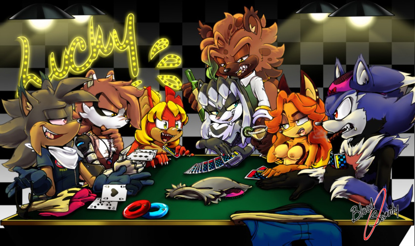 anthro breasts canid canine chiropteran civet clothing domestic_ferret fan_character felid feline female fox group hybrid lynx male mammal mustela mustelid musteline poker raffle_prize sonic_(series) sonic_the_hedgehog_(series) strip_poker twigers undressing viverrid