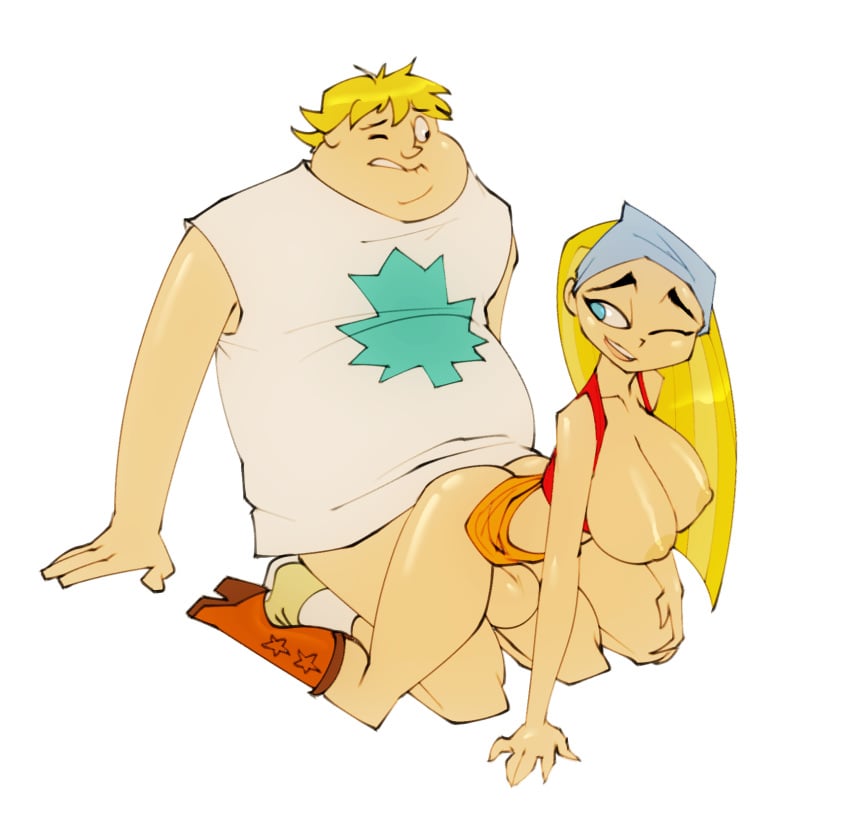 1boy 1girls 2018 areolae ass balls bandana bent_over big_breasts bigdad blonde_hair blue_eyes boots breasts cartoon_network clothing doggy_style eyebrows fat_man female from_behind_position happy happy_sex human human_only larger_male lindsay_(tdi) male nipples no_bra no_panties on_knees one_eye_closed open_clothes owen_(tdi) partially_clothed sex straight total_drama_island white_background wince wink