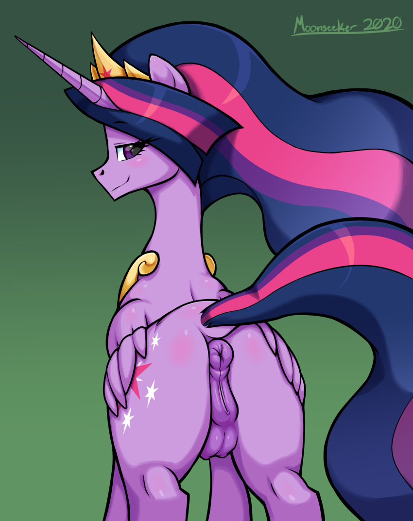 2020 absurd_res alicorn animal_genitalia animal_pussy anus ass crotchboobs digital_media_(artwork) equid equine_pussy eyebrows eyelashes female feral friendship_is_magic furry genitals gradient_background hi_res horn mammal my_little_pony purple_eyes pussy queen_twilight_sparkle_(mlp) rear_view simple_background sketchy_skylar solo twilight_sparkle_(mlp) wings