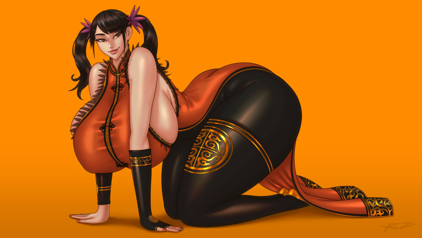 1girls absurdres all_fours ass big_breasts breasts cleavage female female_only highres huge_ass huge_breasts ling_xiaoyu raidouzero solo tekken tekken_7 thick_thighs thunder_thighs wide_hips