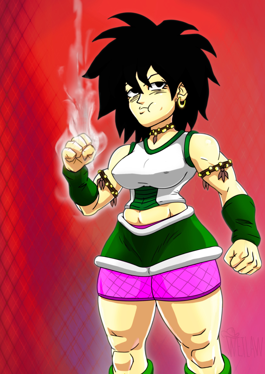 big_breasts clothing domination dragon_ball dragon_ball_z earrings female female_focus female_only fishnet gine milf saiyan saiyan_armor thick_thighs thighs tight_clothing tight_pants tribal wetlaw white_skin