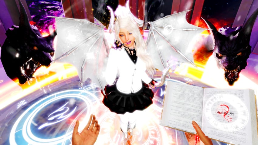 3d abs blood blue_eyes blush bodily_fluids body breasts curvy cute demon_girl demon_horns demon_tail demon_wings escort female fire hair lynn_(vindictus) mabinogi_heroes magic monster nipples portal princess ritual sex_slave succubus summon theivoryking thighs vindictus young