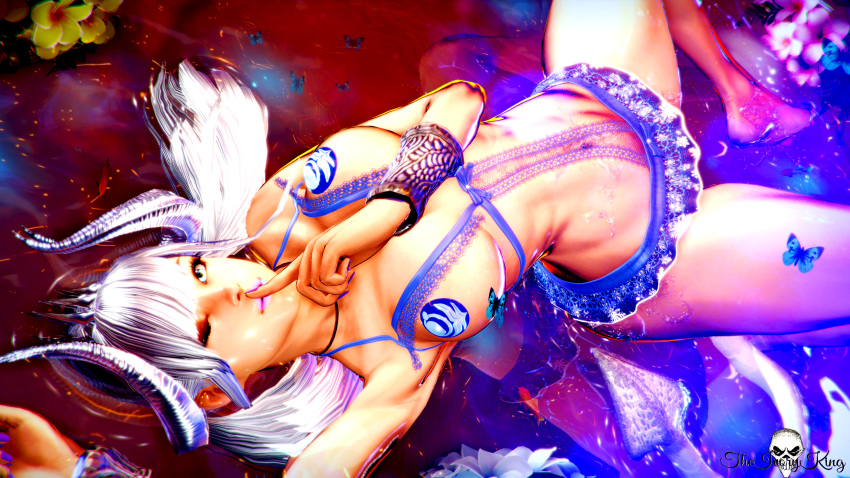 1girls 3d abs bikini breasts butterfly cg curvy demon_girl demon_horns demon_tail female horns laying_down lynn_(vindictus) mabinogi_heroes miniskirt nipple_bulge nipples nude silver_eyes skimpy succubus swimming tail theivoryking thick_thighs video_games vindictus water wet white_hair young