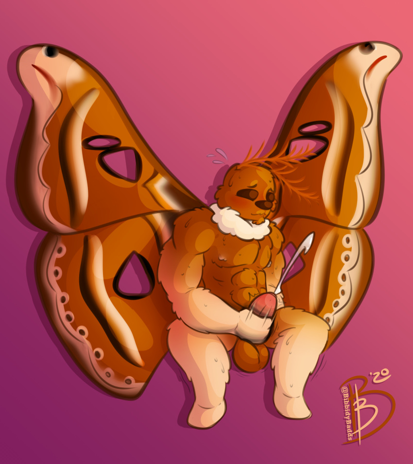 2020 antennae_(anatomy) anthro arthropod atlas_moth bibbidy bodily_fluids brown_body brown_fur cum cumshot ejaculation fur genital_fluids hi_res insects lepidopteran male male_only masturbation moth multicolored_body multicolored_fur muscular muscular_male naturally_censored nipple_tuft nude saturniid signature solo sweat tuft two_tone_body two_tone_fur wings