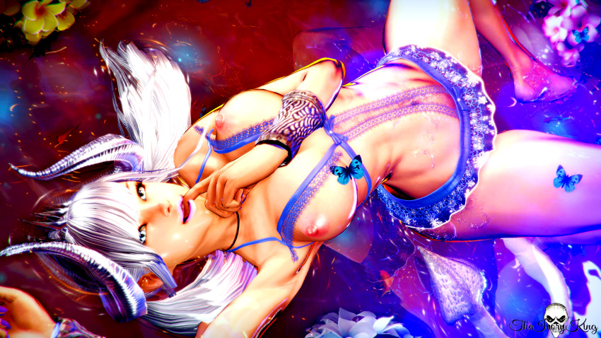 3d abs bikini breasts butterfly curvy demon_girl demon_horns demon_tail female happy horns laying_down lynn_(vindictus) mabinogi_heroes miniskirt nipple_bulge nipple_erection nipples nude silver_eyes skimpy succubus swimming theivoryking thick_thighs video_games vindictus water wet white_hair young