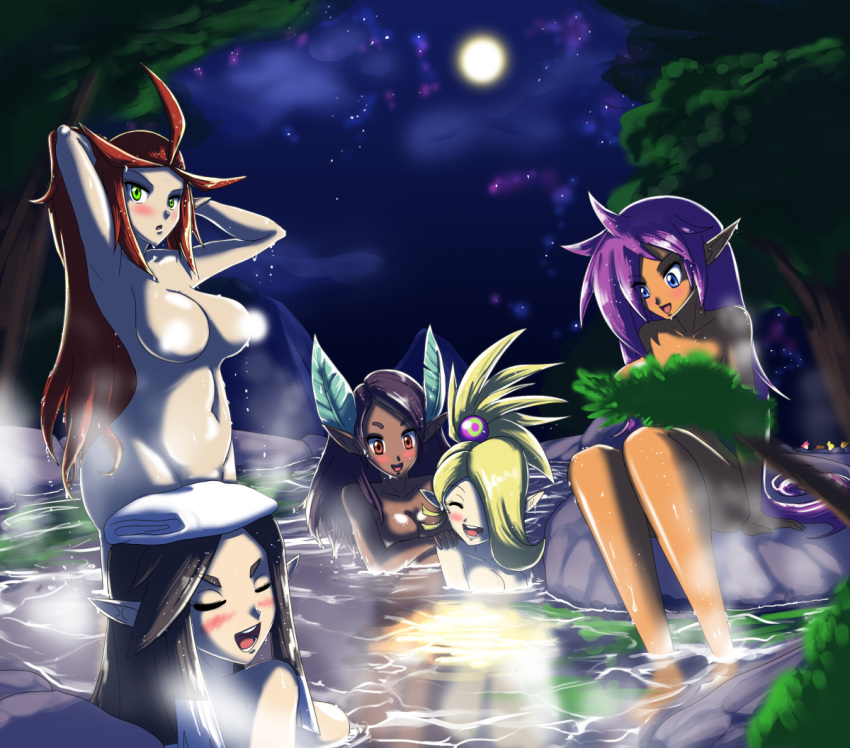 5girls female female_only harmony_(shantae) hot_spring multiple_girls plink_(shantae) shantae shantae_(character) shantae_and_the_seven_sirens smooth_skin steam steam_censor vera_(shantae) zapple