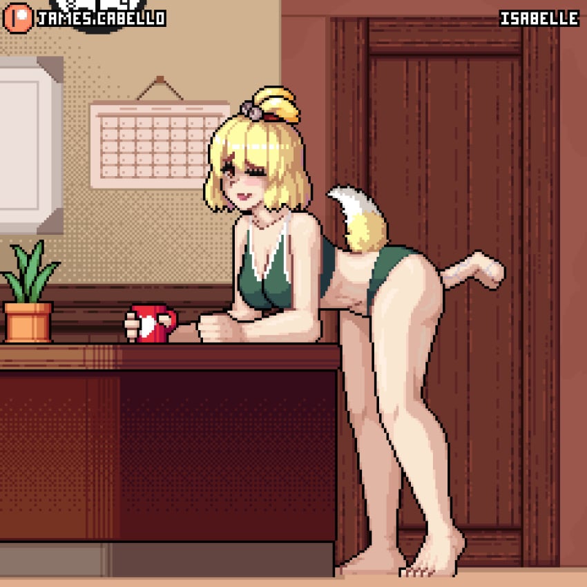 1girls 2d 2d_animation alternate_body_type alternate_breast_size alternate_costume alternate_species alternate_version_available animal_crossing animated animated_gif anthro ass ass_jiggle bent_over big_breasts blush bouncing_breasts bra breasts clothed_sex dog_ears dog_girl dog_tail doggy_style erection faceless_male fang happy_sex human humanized isabelle_(animal_crossing) james_cabello nintendo oerba_yun_fang office one_eye_closed panties panties_aside penis personification pixel_animation pixel_art secretary sex smile tailwag underwear wink