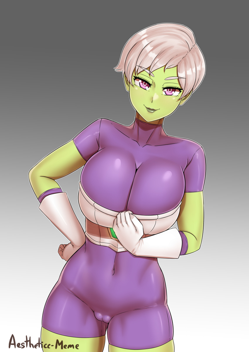 1girls abs absurdres aestheticc-meme alien alien_girl alternate_breast_size armor battle_armor belly big_breasts biting_lip bodysuit breasts cameltoe cheelai cleavage clothed clothes dark_areola dark_nipples dragon_ball dragon_ball_super elastic_armor eye_contact female female_only fit gloves green_skin half-closed_eyes hand_on_hips heart heart-shaped_pupils highres huge_breasts humanoid large_breasts looking_at_viewer navel pink_eyes pose presenting_breasts purple_outfit short_hair showing_off simple_background skin_tight smile solo source_request text thick_thighs thigh_gap watermark wet white_hair