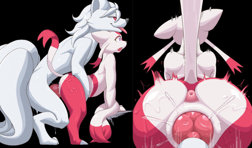 1boy 1girls all_fours alolan_ninetales alternate_color animal_genitalia animal_penis anthro anthrofied anus ass big_penis canine canine_penis doggy_style duo female female_penetrated from_behind_position furry interspecies knot knotting male male_penetrating male_penetrating_female male_pov mienshao motion_lines ninetales nintendo original_character pata penetration penis pokémon_(species) pokemon pokemon_bw pokemon_rgby pov pussy red_fur sex shiny_ninetales shiny_pokemon tongue tongue_out vaginal_penetration video_games white_fur