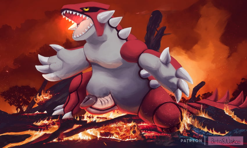 1boy 2020 5:3 bushfire claws conditional_dnp erection feral fire groudon hi_res lava legendary legendary_pokémon male male_only nakoo nintendo patreon penis pokémon_(species) pokemon pokemon_rse presenting red_body reptile scalie solo spikes text video_games volcanic_setting watermark