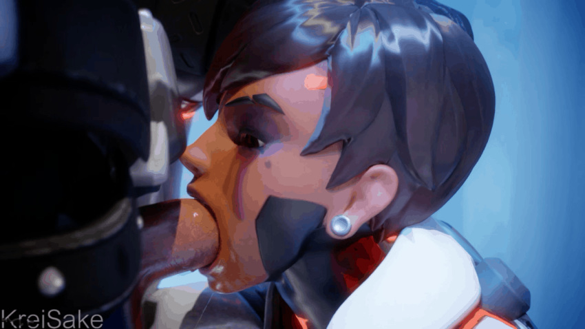 1boy 1girls 3d animated animated_gif blackwatch_reyes blender blizzard_entertainment deepthroat drooling duo ear_piercing earrings face_fucking fellatio female human kreisake large_penis looking_up male messy oral overwatch overwatch_2 overwatch_archives reaper short_hair sloppy sombra talon_sombra throat_bulge throat_fuck