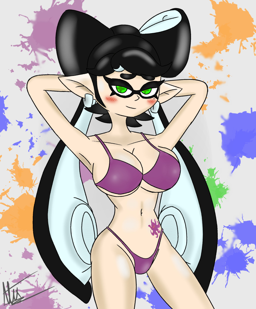 black_hair blush bra callie_(splatoon) nsfwtalex octarian_tattoo panties simple_background smooth_skin splatoon splatoon_2 squid_sisters tattoo telaxart texalunax