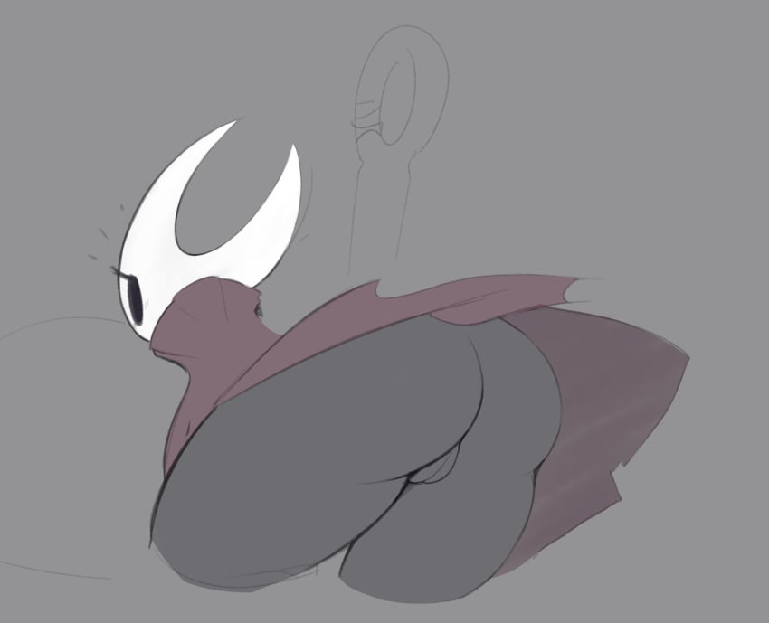 1girls 2019 anthro ass bent_over blush cloak cropped_legs digital_media_(artwork) drawing embarrassed exposed_pussy eyelashes facing_away featureless grey_background hollow_knight hornet_(hollow_knight) labia large_ass needle pussy red_cloak surprised thick_thighs thread unyin upskirt video_game weapon