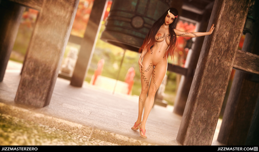 3d 3d_render arm_at_side artist_name bell blurry blurry_background breasts bridge closed_mouth clothing curvaceous day daz_studio demon_girl demon_horns demon_slayer depth_of_field dutch_angle erect_nipples female female_only flower footwear full_body gradient_hair hair_flower hair_ornament hairclip hand_on_hip high_resolution horn horns japan japanese_sandals jizzmasterzero kamado_nezuko large_breasts lense_flare looking_at_viewer multicolored_hair nipples outstretched_arm paid_reward parted_lips pink_footwear red_eyes sandals shaved_pubic_hair shoes shrine single_horn smile solo stone_floor subscribestar_reward temple two-tone_hair uncensored vagina very_high_resolution very_long_hair web_address young_adult young_adult_woman