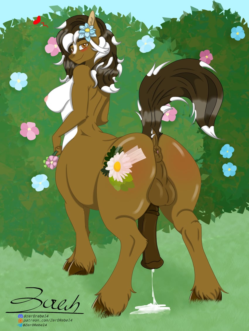 2024 absurd_res accessory alternate_form animal_genitalia animal_penis anus ass balls big_butt blush bodily_fluids body_blush breasts brown_body brown_eyes brown_fur brown_hair butt_blush clothing cum cum_drip cutie_mark daisy_(zer0rebel4 discord_(app) discord_logo discord_username dock_(anatomy) dripping earth_pony equid equid_taur equine equine_genitalia equine_penis equine_taur fetlocks flared_penis flower flower_in_hair fur genital_fluids genitals hair hair_accessory hasbro hedge hi_res hooves horse horse_taur intersex looking_at_viewer mammal mammal_taur markings medial_ring my_little_pony nipples outdoor_nudity outside patreon patreon_url penis perineum plant pony puffy_anus raised_tail rear_view seductive shrub smile solo tail taur tauric_creature telegram telegram_logo telegram_username text translucent translucent_clothing url white_body white_fur white_hair white_markings zer0rebel4