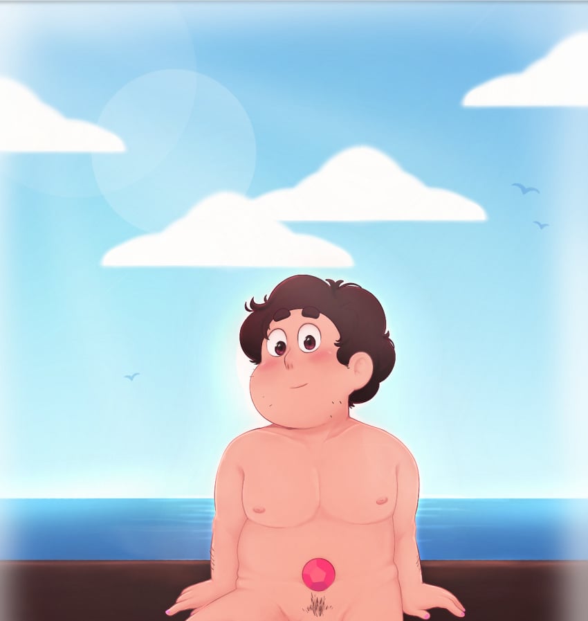 1boy 1male beach blue_sky blush blushing brown_eyes brown_hair censored chubby chubby_male curly_hair dark_hair digital_drawing_(artwork) digital_media_(artwork) facial_hair fat fat_male gem half_nude hotfiresu hybrid looking_at_viewer male male_focus male_only messy_hair naked nipples no_genitals no_visible_genitalia nude ocean ocean_background outdoors outside pink_fingernails pink_gemstone pink_nail_polish pink_nails pink_nipples pubic_hair public public_exposure public_nudity short_hair sitting smile smiling solo steven_quartz_universe steven_universe suggestive summer unseen_penis