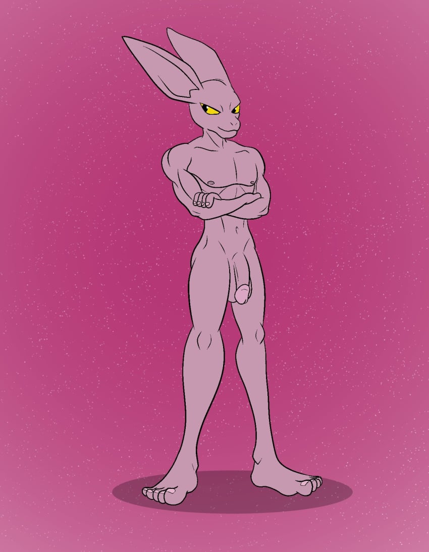 balls big_ears crossed_arms darkajugin dragon_ball dragon_ball_super dyspo flaccid lagomorph male male_only muscles nude penis purple_body purple_skin rabbit rabbit_ears solo solo_male