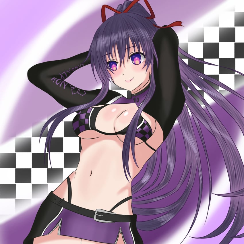 2d 2d_(artwork) belly bikini_top breasts date_a_live exposed_torso female female_only flinsnok light-skinned_female long_hair purple_eyes purple_hair racing_suit ribbon skirt solo solo_female yatogami_tohka