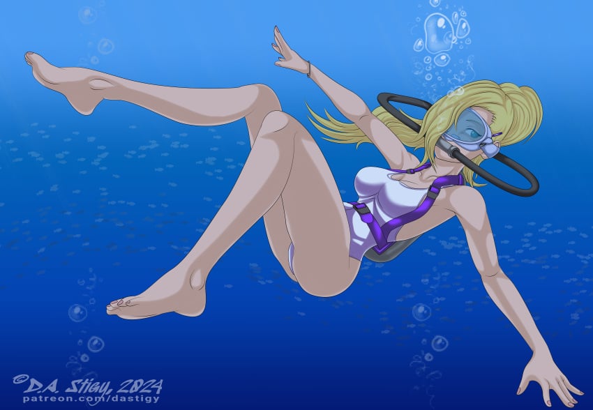 1girls 5_toes barefoot blonde_hair blue_eyes dastigy feet female female_only female_solo ino_yamanaka leotard naruto naruto_(series) scuba scuba_gear scuba_mask scuba_tank soles solo solo_female solo_only toes underwater