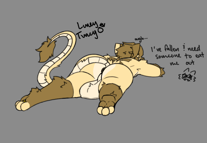 3_toes anthro anus ass balls big_balls dragon feet fur furred_dragon furred_scalie genitals hi_res lune_(luneytuney) luneytuney lying male mythological_creature mythological_scalie mythology on_front puffy_anus rear_view scalie solo text toes