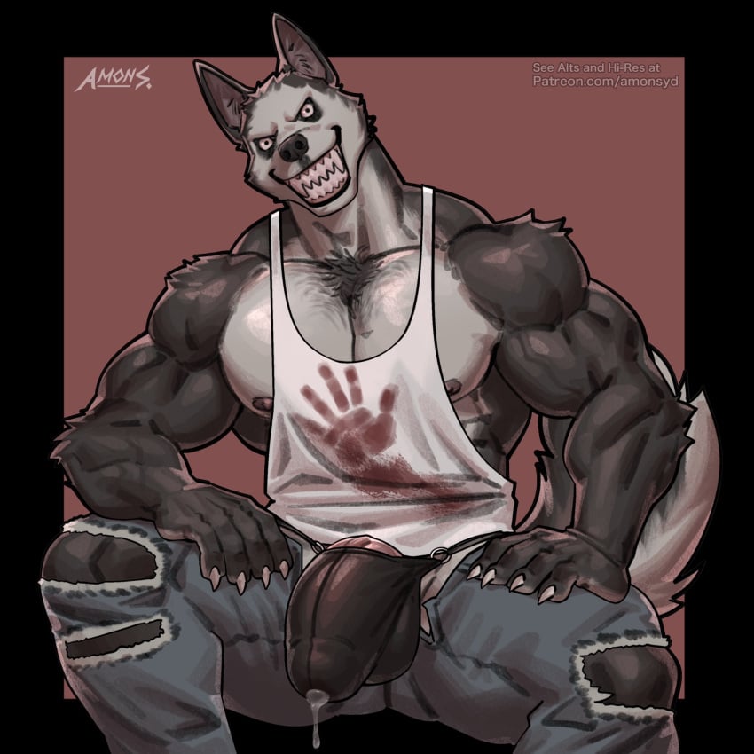 1:1 1boy 2024 amon-sydonai anthro anthrofied areola barazoku biceps big_bulge big_muscles black_border blood bodily_fluids body_hair border bottomwear bulge canid canine canis chest_hair claws clothing creepy creepy_face creepy_smile creepypasta deltoids demon denim denim_bottomwear denim_clothing detailed_bulge domestic_dog dripping english_text fur genital_fluids genital_outline genitals hand_print hi_res huge_bulge huge_muscles humanoid_genitalia humanoid_penis husky jeans looking_at_viewer male mammal muscular muscular_anthro muscular_male nipples nordic_sled_dog obliques pants patreon pecs penis penis_base penis_outline precum precum_drip precum_through_clothing precum_through_thong precum_through_underwear red_background serratus sharp_teeth shirt signature simple_background sitting smile smile.dog solo spitz tank_top teeth text thick_thighs thong topwear torn_bottomwear torn_clothing torn_jeans torn_pants tuft underwear unzipped url wet wet_clothing zipper