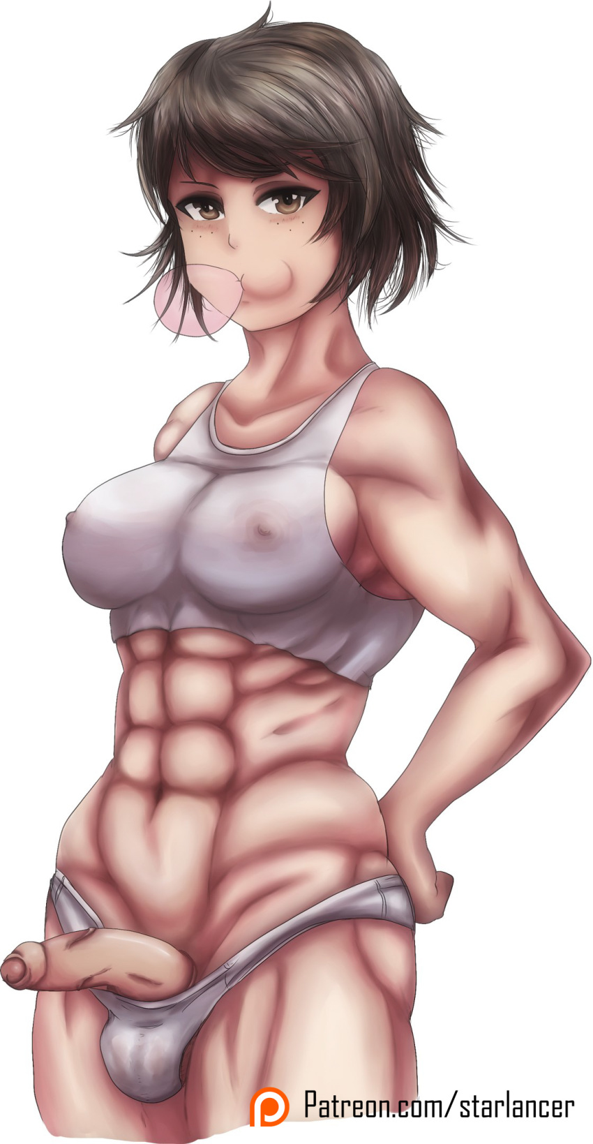 1futa abs areolae balls big_breasts breasts dickgirl erection foreskin futa_only futanari girls_und_panzer large_breasts muscles muscular muscular_futanari naomi_(girls_und_panzer) nipples penis solo solo_futa starlancer testicles uncut