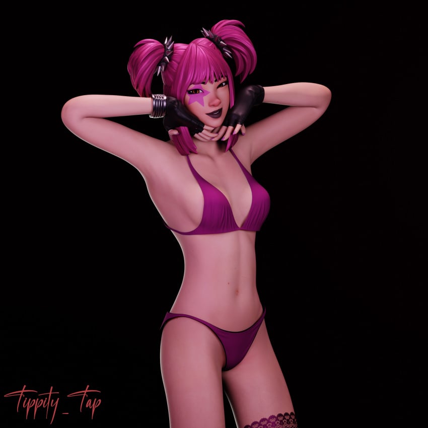 1girls abs big_breasts bikini brown_eyes cute drop_dee_(fortnite) fortnite fortnite:_battle_royale panties pink_hair tippity_tap