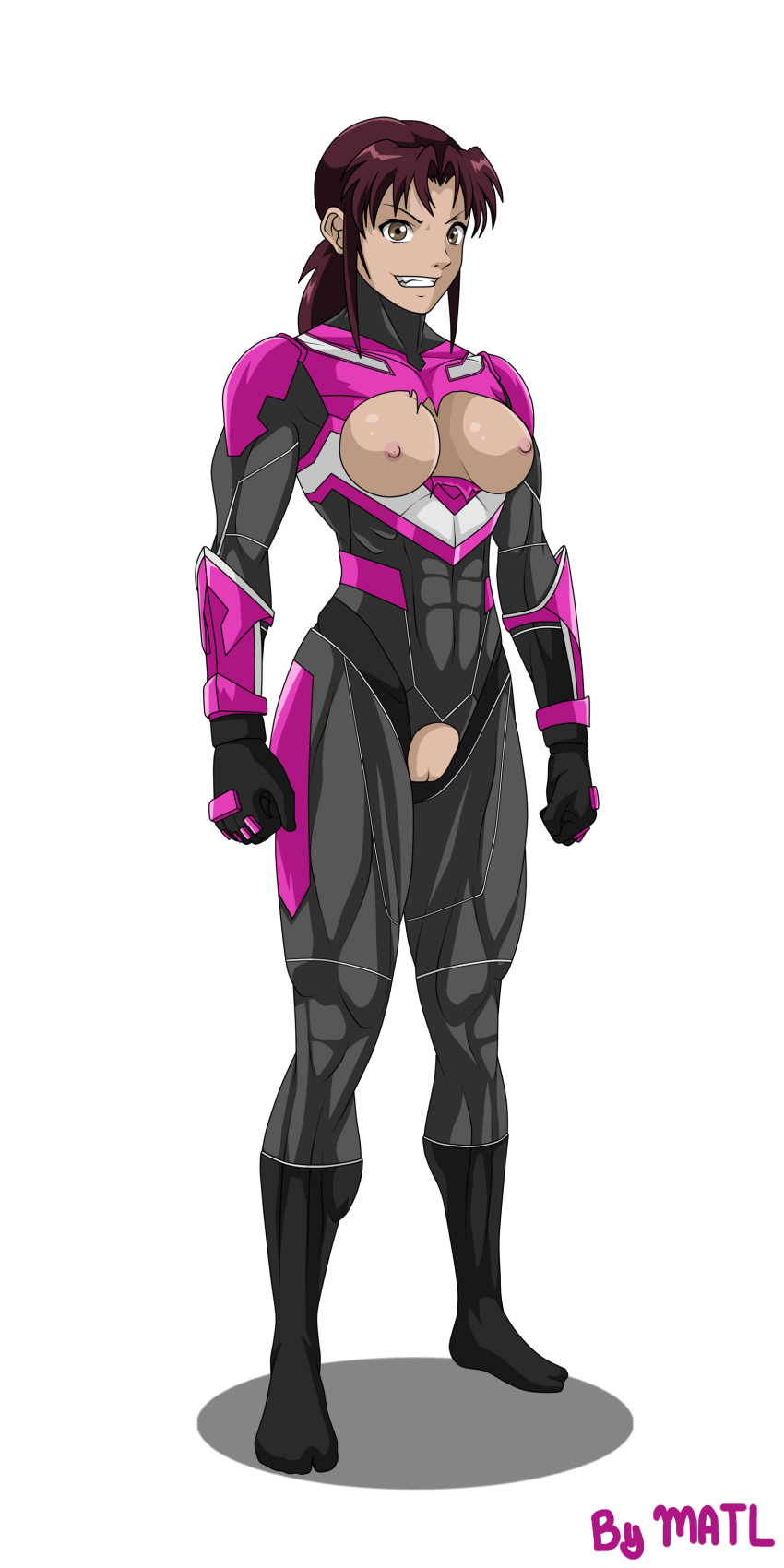 1girls absurd_res alpha_channel black_lagoon cosplay crossover female female_only fitness hi_res matl mighty_morphin_power_rangers muscular pink_ranger power_rangers power_rangers_unworthy revy solo uncensored