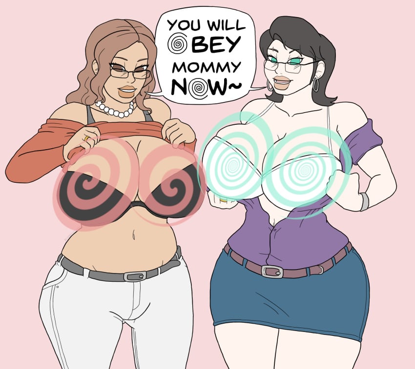 athorment athorment_oc balisk_oc big_breasts black_hair bra brown_hair caption cleavage dani_(balisk) dani_(balisk)_(female) dani_(balisk)_(milf) evelyn_(athorment) evelyn_(athorment)_(female) evelyn_milf_(athor69) glasses hypnosis hypnotizing_viewer latina long_hair looking_at_viewer milf mind_control shirt_lift shirt_pull wide_hips