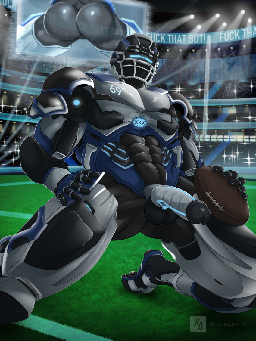 1boy american_football ass ass ass_focus balls cleatus_the_fox_sports_robot erection football_player gay human humanoid keoni_booni male male_only muscular nude penis presenting public robot solo solo_focus stadium stadium_background