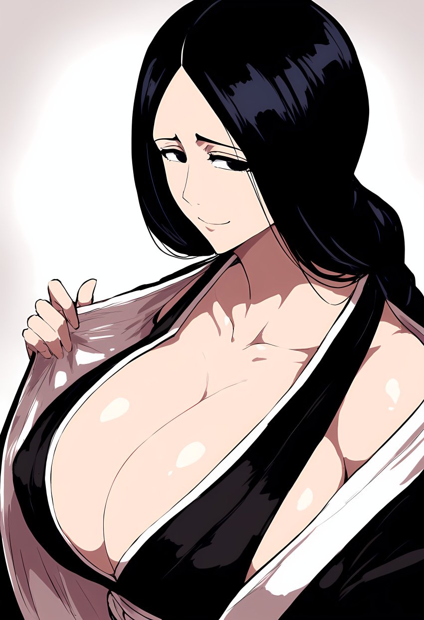 1girls ai_generated big_breasts black_hair bleach bleach:_the_thousand-year_blood_war breasts breasts_bigger_than_head cleavage cowboy_shot female female_only haori hourglass_figure huge_breasts kimono large_breasts light-skinned_female light_skin long_hair mature mature_female milf nai_diffusion novelai pinup robe sagging_breasts seducing seductive seductive_eyes seductive_look seductive_smile solo solo_focus stable_diffusion teasing top_heavy undressing unohana_retsu upper_body very_long_hair voluptuous white_skin zuyui