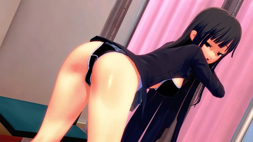 1girls 3d ass ass_focus big_ass black_bra black_hair black_panties bra breasts classroom female human human_only k-on! kneehighs koikatsu legwear lingerie long_hair looking_away medium_breasts mio_akiyama_(k-on!) open_shirt panties pose posing school school_uniform schoolgirl shirt shy skirt skirt_lift socks solo solo_female underwear xixipapa