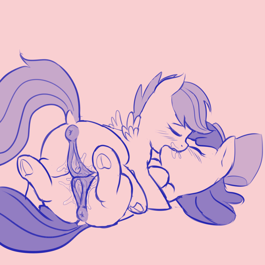 1:1 anus apple_bloom_(mlp) bodily_fluids bow clitoris closed_eyes cradeelcin duo equid equine female female/female feral friendship_is_magic furry genital_fluids genitals hi_res kissing mammal monochrome my_little_pony pegasus pussy pussy_juice scootaloo_(mlp) simple_background sketch wings yuri