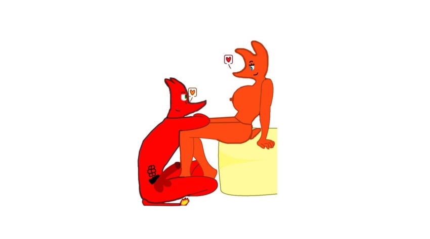 animal_humanoid anonymous_artist anthro banjo-kazooie breasts english_text female flamester/mango genitals heart humanoid jinjo love male nude penis pose rareware sitting sparkest25 straight text video_games