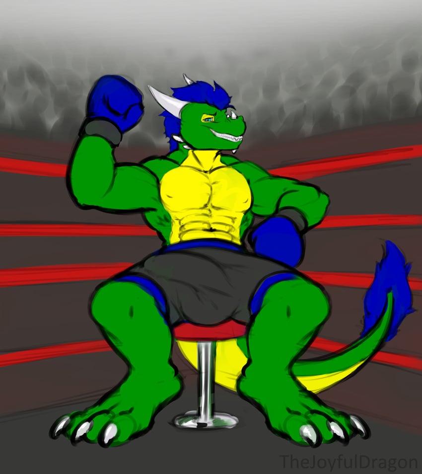 anthro balls boxers_(clothing) boxing bulge clothing dragon feet genitals hi_res lorenz_(freakyy-dragon) male male_only paws penis sport thejoyfuldragon underwear