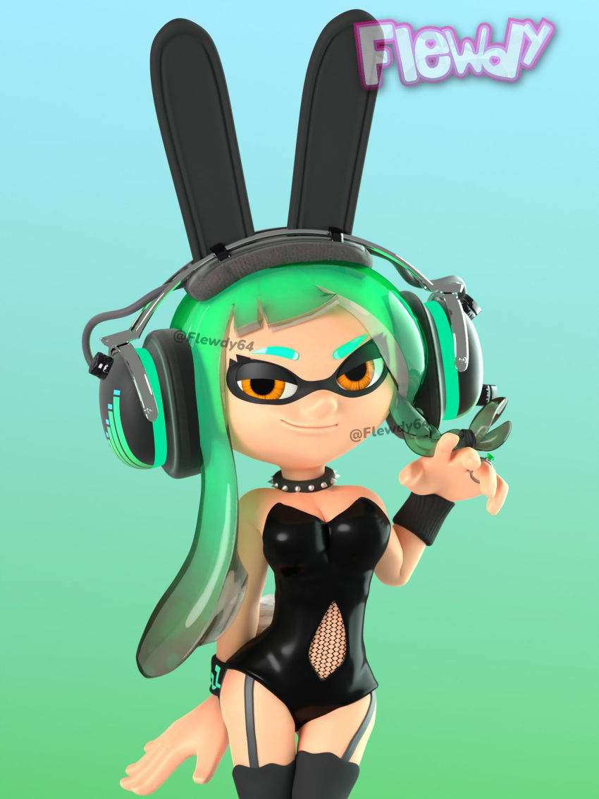 3d blowtayy bunny_ears bunnygirl bunnysuit flewdy green_hair inkling inkling_girl splatoon splatoon_2 splatoon_3