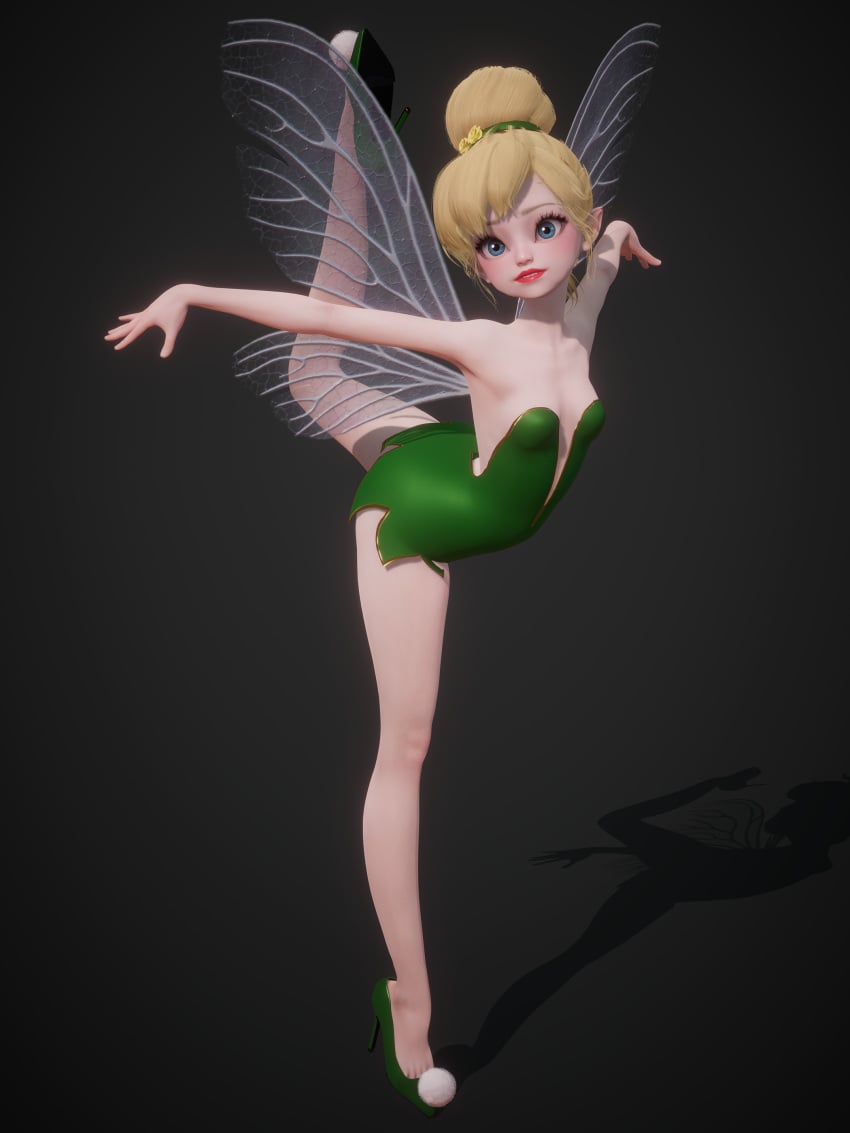 3d ballet bare_shoulders big_eyes blonde_hair blue_eyes disney dress eyelashes fairy fairy_wings female green_dress green_shoes hair_bun hair_tie high_heels honey_select honey_select_2 inmortal legs light-skinned_female light_skin lips lipstick micro microdress minigirl peter_pan_(disney) pointy_ears red_lips red_lipstick small_breasts strapless_dress tinker_bell v-neck wings