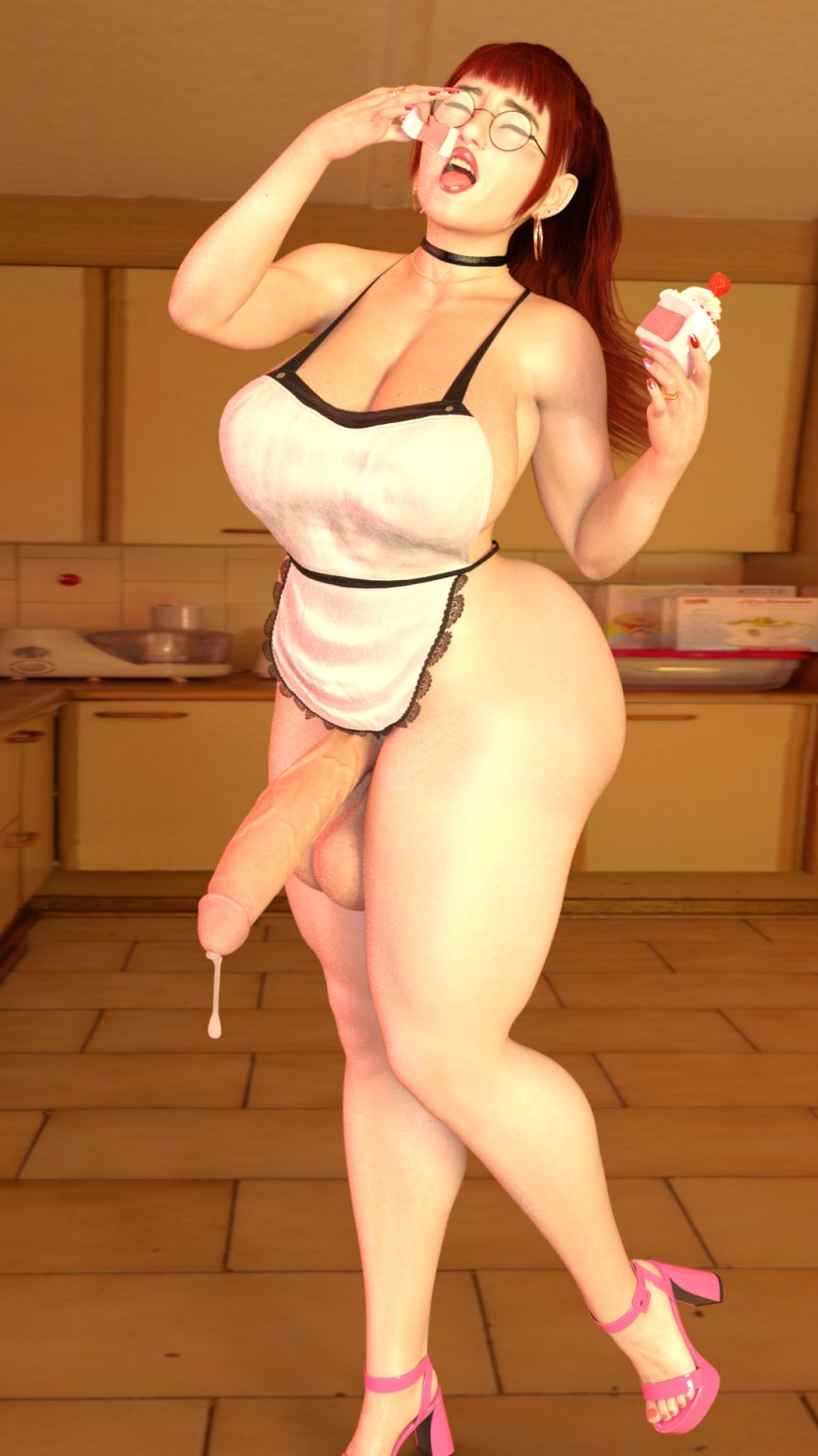 1futa 3d 3d_(artwork) apron apron_only ass big_ass big_breasts big_butt big_lips big_penis big_thighs cock cum dickgirl erection fauna_geyser futa_only futanari glasses green_eyes huge_ass huge_breasts huge_butt huge_cock large_breasts light_skin no_bra no_panties open_mouth original_character pale_skin penis precum red_hair self_upload sex solo standing thick_ass thick_penis thick_thighs wide_hips