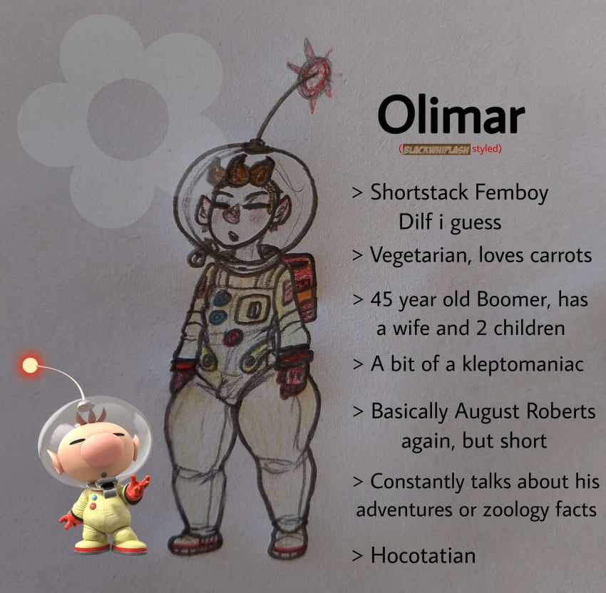 big_nose dilf femboy hocotatian nintendo olimar pikmin pointy_ears shortstack spacesuit thick_thighs where_is_your_god_now