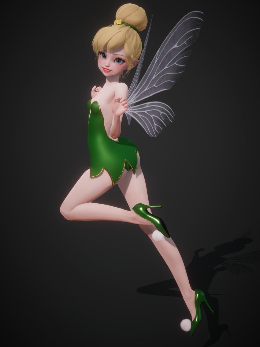 3d arched_back ass bare_shoulders big_eyes blonde_hair blue_eyes disney dress eyelashes fairy fairy_wings female green_dress green_shoes hair_bun hair_tie high_heels honey_select honey_select_2 inmortal legs leotard_peek light-skinned_female light_skin lips lipstick micro microdress minigirl panty_peek peter_pan_(disney) pointy_ears red_lips red_lipstick small_breasts strapless_dress tinker_bell v-neck wings