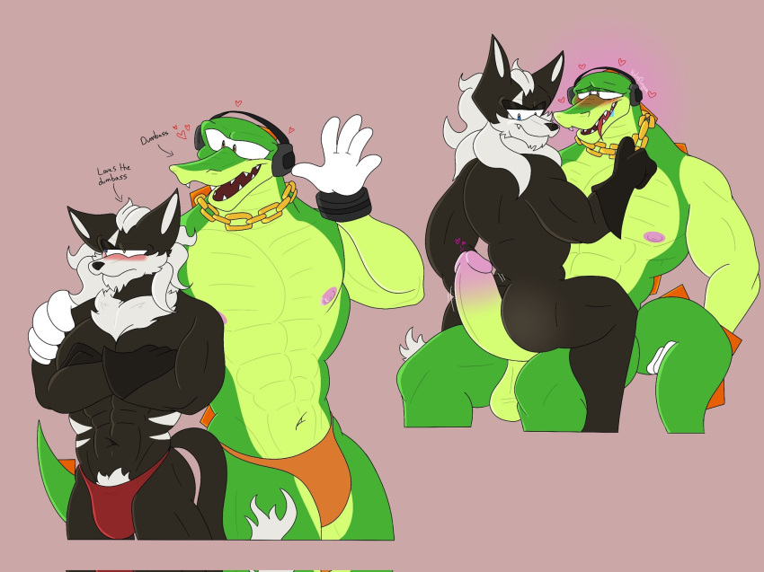 2024 2boys 2males abs anthro anthro_focus anthro_on_anthro anthro_only anthrofied athletic athletic_anthro athletic_male blush blush canid canine canine_humanoid canis collar completely_nude completely_nude_male crocodile crocodilian crocodylid digital_drawing_(artwork) digital_media_(artwork) duo duo_focus erect_penis erection fangs furry furry_male furry_only gloves gold_(metal) gold_necklace headphones humanoid_genitalia humanoid_penis infinite_(sonic) kelsdungeon male male_anthro male_focus male_only navel necklace nude nude_male partially_clothed partially_clothed_male pecs pectorals reptile reptile_humanoid sharp_teeth size_difference sonic_(series) sonic_the_hedgehog_(series) thong underwear vector_the_crocodile