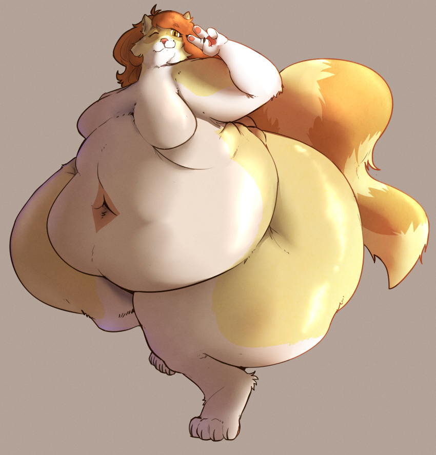 1girls anthro belly cantankeravian female furry huge_belly huge_thighs no_nipples pear_shaped tail thighs