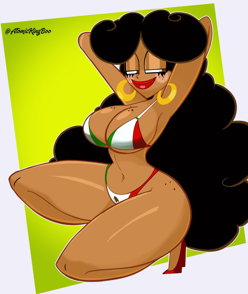 atomickingboo2 bikini bikini_bottom bikini_top black_hair black_hair_female earrings el_tigre high_heels long_hair maria_rivera mexican mexican_female mexico_bikini mexico_bikini_bottom mexico_bikini_top milf nickelodeon red_lips red_lipstick thick thick_ass thick_hips thick_legs thick_thighs thighs