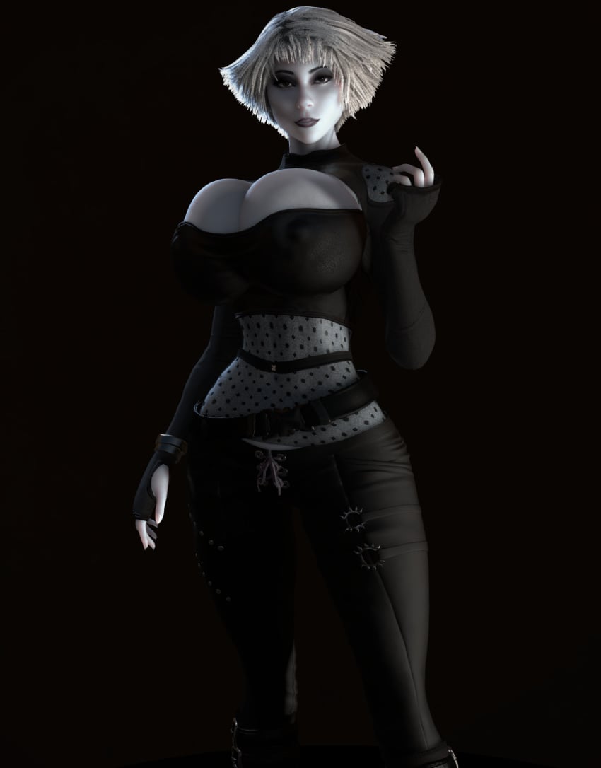 1girls 3d 3d_(artwork) alternate_breast_size boob_window breasts breasts_bigger_than_head chiana cleavage cleavage_cutout clothed clothed_female enormous_breasts farscape female female_only female_solo fingerless_gloves front_view gigantic_breasts gloves grey_skin hourglass_figure huge_breasts looking_at_viewer nipples nipples_visible_through_clothing pale-skinned_female pale_skin silver_hair slim_waist solo solo_female thick_thighs thighs top_heavy top_heavy_breasts upper_body vaako white_hair wide_hips