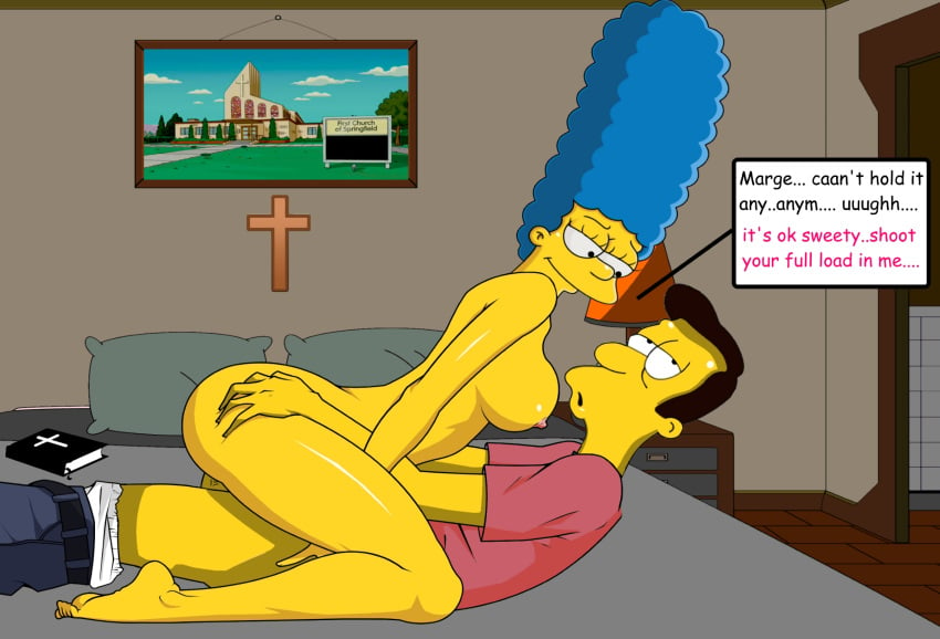 1boy 1boy1girl 1girls bible big_breasts black_hair blue_hair cheating cheating_husband cheating_wife cmnf cowgirl_position cross cuckold english_text erect_nipples fjm imminent_orgasm male marge_simpson minister on_desk pants_down straight straight_hair tagme text the_simpsons timothy_lovejoy unprofessional_behavior vaginal_penetration vaginal_sex