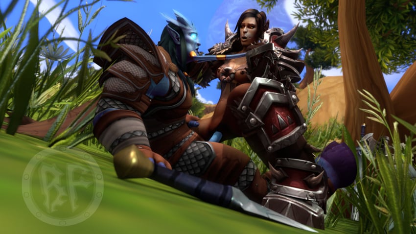 2023 3d 3d_(artwork) armor artist_logo axe black_hair blue_skin breasts brother_fuzzman brown_hair brown_skin dagger draenei draenei_male female_orc femdom interracial male nipples orc orc_(warcraft) orc_female outdoor_sex outdoors partially_clothed partially_nude sex sword tusks vaginal_penetration warcraft weapons world_of_warcraft