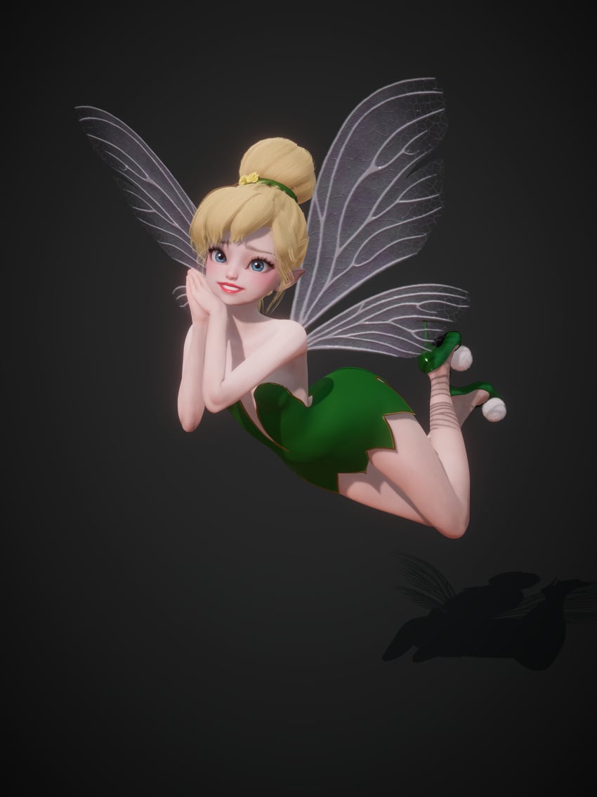 3d arched_back bare_shoulders big_eyes blonde_hair blue_eyes disney dress eyelashes fairy fairy_wings female green_dress green_shoes hair_bun hair_tie high_heels honey_select honey_select_2 inmortal legs light-skinned_female light_skin lips lipstick micro microdress minigirl peter_pan_(disney) pointy_ears red_lips red_lipstick small_breasts strapless_dress tinker_bell v-neck wings